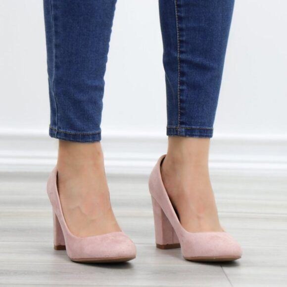 Rose Faux Suede Slip On Block High Heel Pumps - Picture 7 of 10